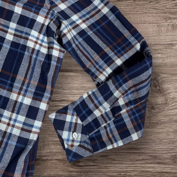 HUE Navy and White Plaid Button Down Long Sleeve Shirt - Picture 3 of 8